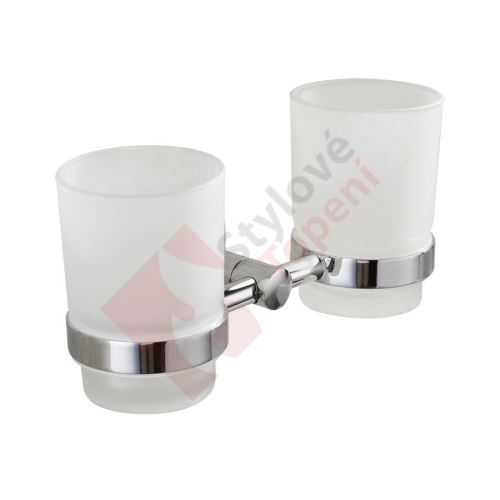SAMBA dvojitý držák skleniček, mléčné sklo, chrom SB105